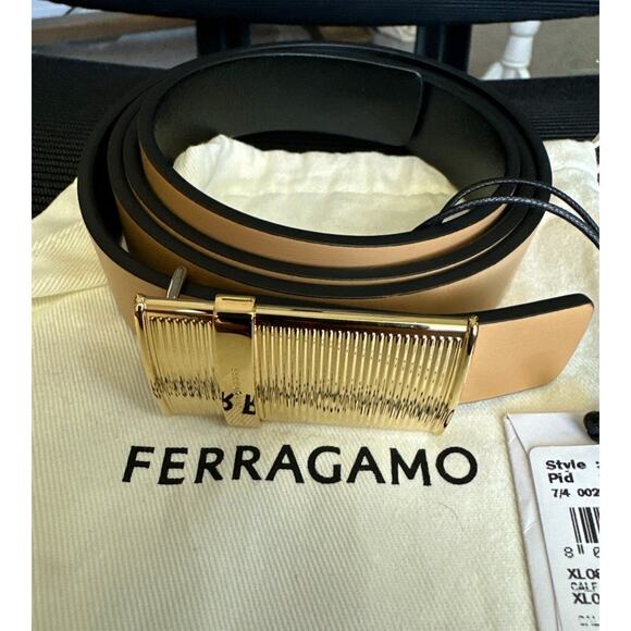 NWT Ferragamo Donna Reversible Leather Belt 100 Light Camel / Nero $480 Retail - Picture 1 of 6
